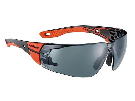 Bolle, Rush+ 2.0, Safety Glasses, Medium/Large, Smoke Lens, Platinum - Grey