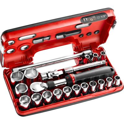 Facom 21 Piece 1/2" Drive Extendable Ratchet and Hex Socket Set Metric in Detection Box 1/2"