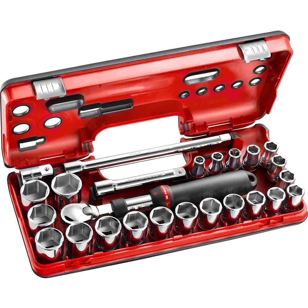Facom 25 Piece 1/2" Drive Extendable Ratchet and Socket Set Metric in Detection Box 1/2" - Image 1