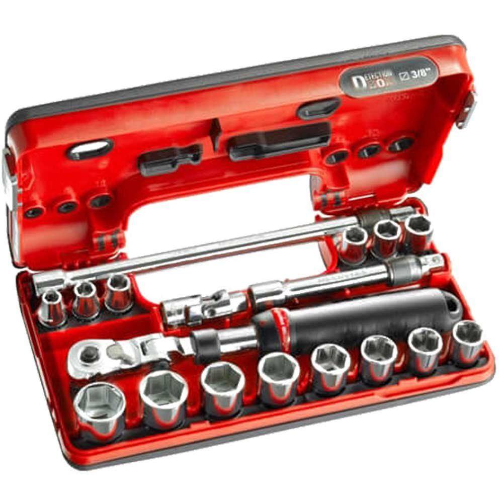 Facom 18 Piece 3/8" Drive Hex Socket Set Metric in Detection Box 3/8" - Image 1