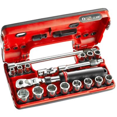 Facom 18 Piece 3/8" Drive Hex Socket Set Metric in Detection Box 3/8"