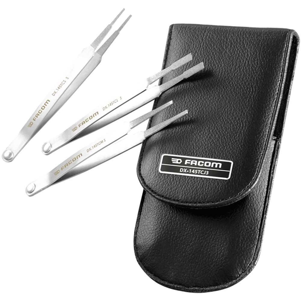 Facom 3 Piece Diamond Coated Contact Cleaning Tweezer Set - Image 1