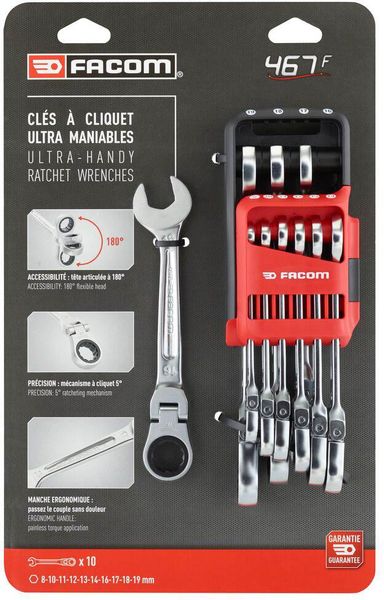 Facom 467B.JP10PB 467B.jp10Pb Ratchet Combination Wrench Set 10 Piece