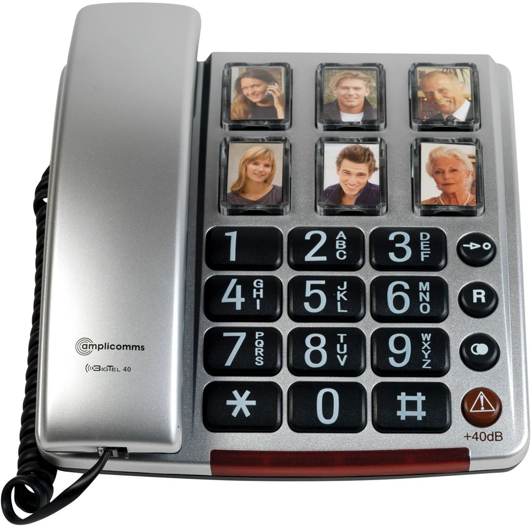AMPLICOMMS BigTel 40 Plus Corded Phone - Silver, Silver/Grey - Image 1