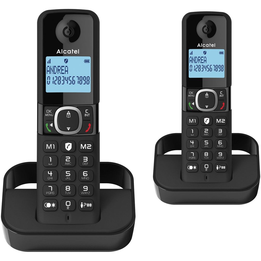 ALCATEL F860 Duo AL3525 Cordless Phone - Twin Handsets, Black, Black - Image 1