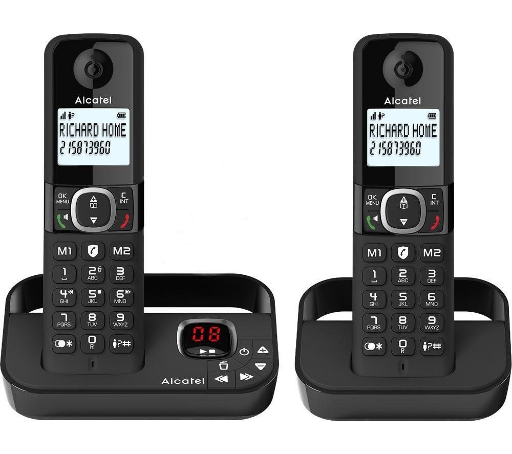 ALCATEL F860 Voice Duo AL3549 Cordless Phone - Twin Handsets, Black, Black - Image 1