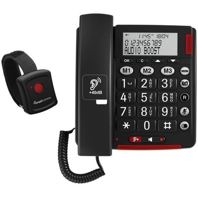 AMPLICOMMS BigTel 50 Alarm Plus Corded Phone, Black