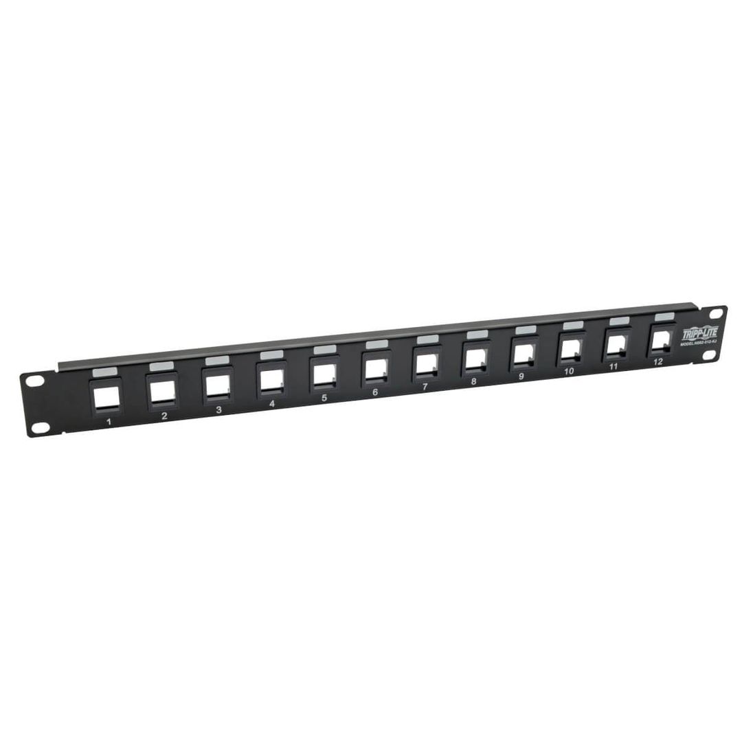Tripp Lite N062-012-KJ 12-Port 1U Rack-Mount Unshielded Blank Keystone/Multimedia Patch Panel, RJ45 Ethernet, USB, HDMI, Cat5e/6 - Image 1