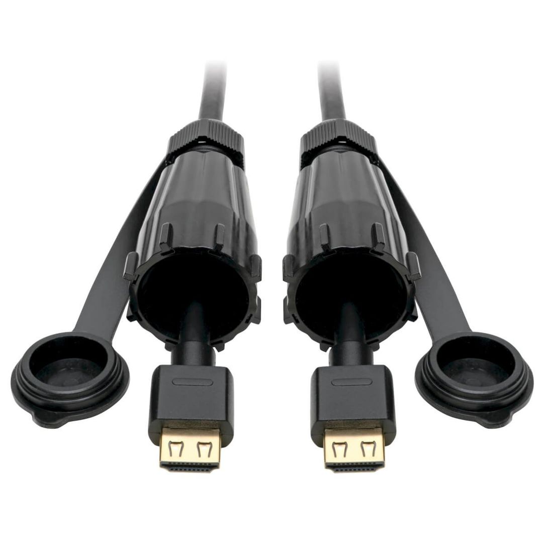 Tripp Lite P569-012-IND2 High-Speed HDMI Cable (M/M) - 4K 60 Hz, HDR, Industrial, IP68, Hooded Connectors, Black, 12 ft. - Image 1