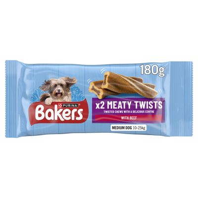 BAKERS Meaty Twists Medium Beef Dog Chews 180g