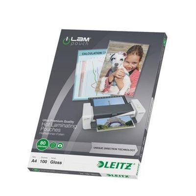 Leitz iLAM Ultra-premium Glossy A4 Laminating Pouches with UDT 80 microns. Pack of 100.