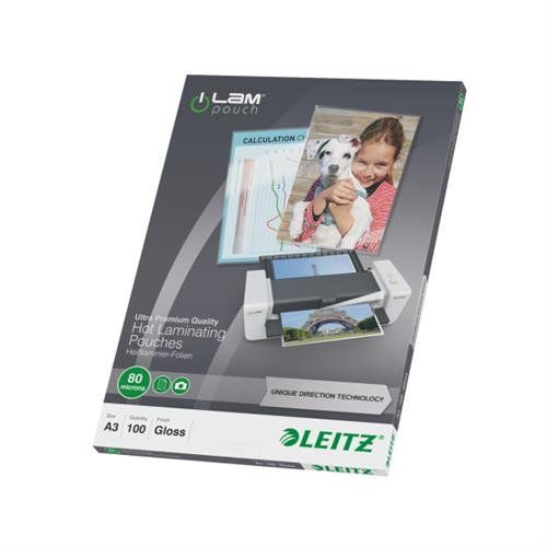 LEITZ iLAM 74850000 80 Micron A3 Laminating Pouches - Pack of 100 - Image 1