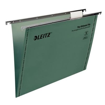 Leitz Ultimate Clenched Bar Foolscap Suspension File Card 15mm V Base Green (Pack 50) 17440055