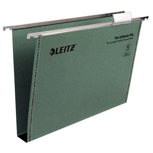 Leitz Ultimate Clenched Bar Foolscap Suspension File Card 30mm Green (Pack 50) 17450055 - Image 1