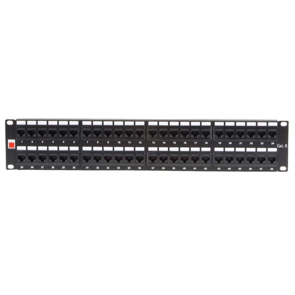 Lindy 19' CAT6 2U 48 Port RJ-45 Patch Panel Unshielded Black - Image 1