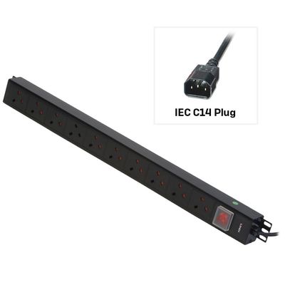 Lindy 10 Way UK Mains Sockets, Vertical PDU with IEC Mains Cable