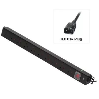 Lindy 10 Way UK Mains Sockets, Vertical PDU with IEC Mains Cable - Thumbnail 2