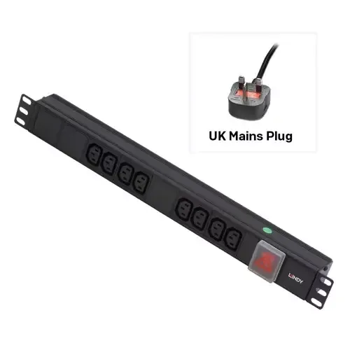 Lindy 1U 8 Way IEC Sockets Horizontal PDU with UK Mains Plug - Image 1