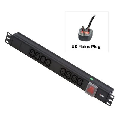 Lindy 1U 8 Way IEC Sockets Horizontal PDU with UK Mains Plug - Thumbnail 2