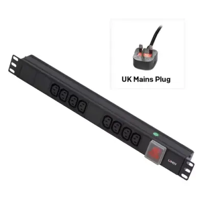 Lindy 1U 8 Way IEC Sockets Horizontal PDU with UK Mains Plug