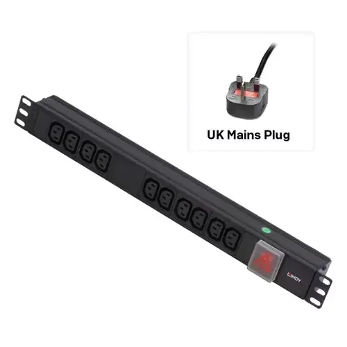 Lindy 1U 10 Way IEC Sockets Horizontal PDU with UK Mains Plug - Image 1
