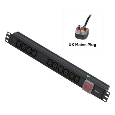 Lindy 1U 10 Way IEC Sockets Horizontal PDU with UK Mains Plug - Thumbnail 2