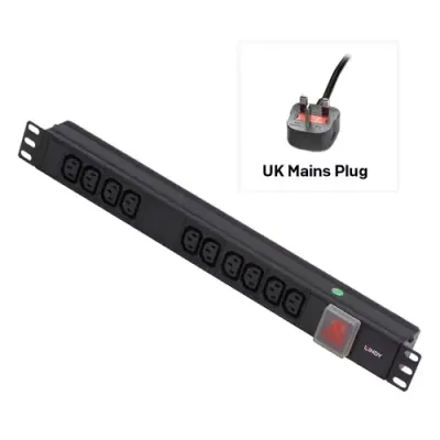 Lindy 1U 10 Way IEC Sockets Horizontal PDU with UK Mains Plug