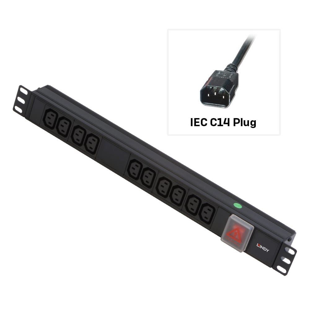 Lindy 1U 10 Way IEC Sockets, Horizontal PDU with IEC Mains Cable - Image 1