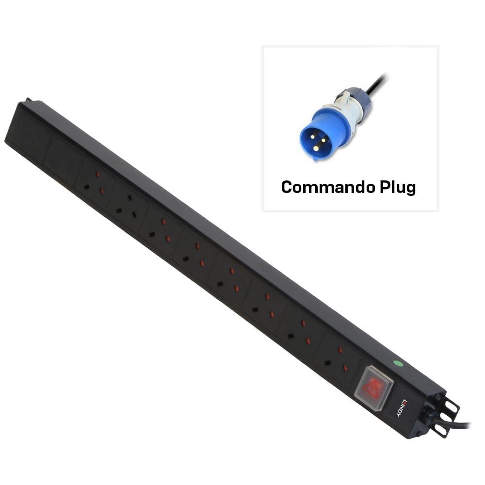 Lindy 8 Way UK Mains Sockets, Vertical PDU with Commando Plug - Image 1