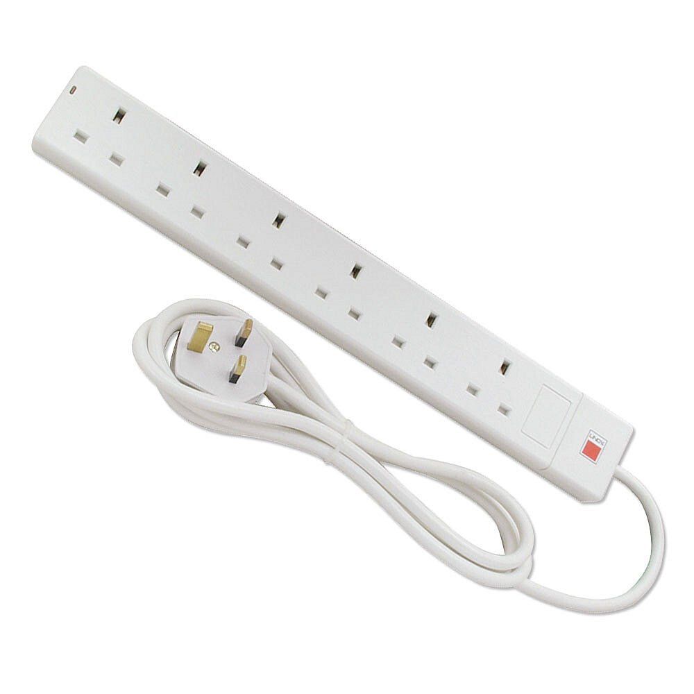 Lindy 2m 6-Way UK Mains Power Extension White - Image 1