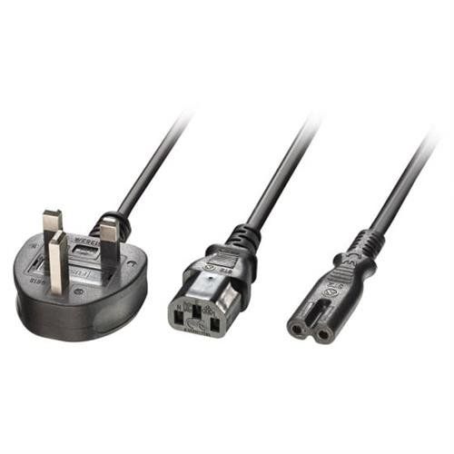 Lindy 2.5m UK 3 Pin Plug to IEC C13 and IEC C7 Splitter Extension Cabl - Image 1
