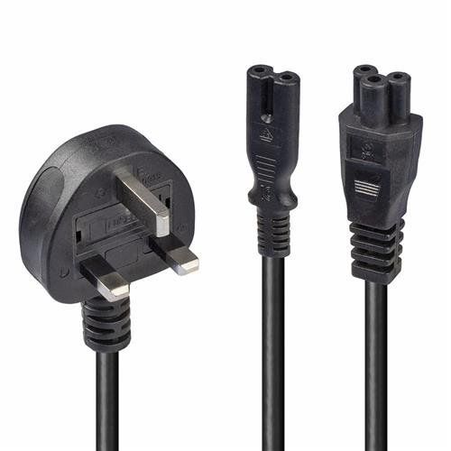Lindy 2.5m UK 3 Pin Plug to IEC C5 & IEC C7 Splitter Extension Cab - Image 1