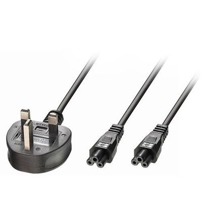Lindy 2.5m UK 3 Pin Plug To IEC 2 x C5 Splitter Extension Cable. Black
