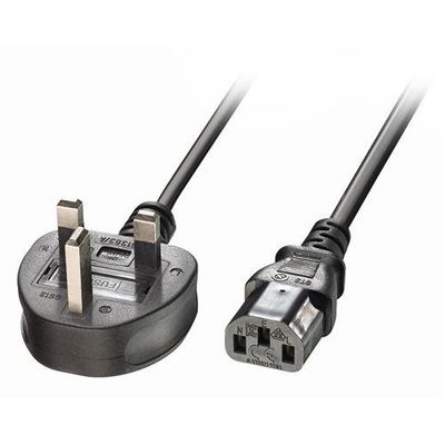 Lindy 1m UK 3 Pin Plug to IEC C13 Mains Power Cable. Black