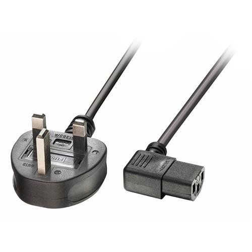 Lindy 1m UK 3 Pin Plug to Right Angled IEC C13 Mains Power Cable. Blac - Image 1
