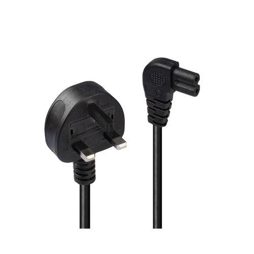 Lindy 0.5m UK 3 Pin Plug to Right Angled IEC C7 mains power Cable. Bla - Image 1