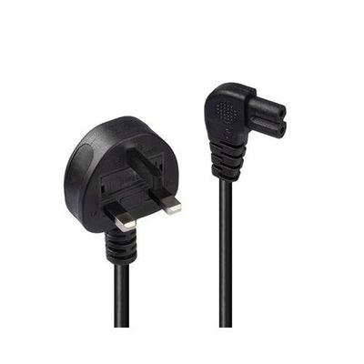 Lindy 0.5m UK 3 Pin Plug to Right Angled IEC C7 mains power Cable. Bla
