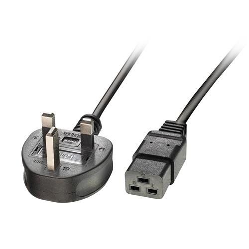 Lindy 2m UK 3 Pin Plug to IEC C19 Power Cable. Black - Image 1