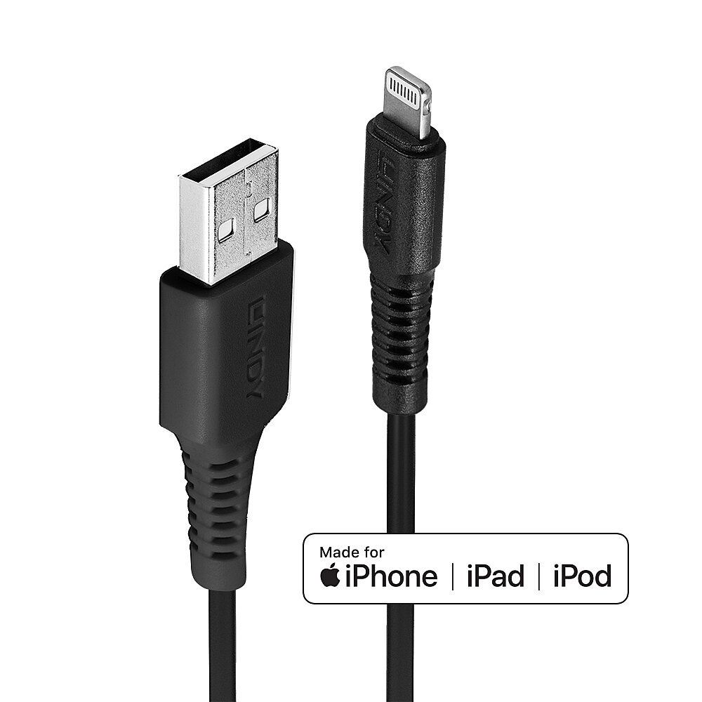 Lindy 0.5m USB to Lightning Cable, Black - Image 1