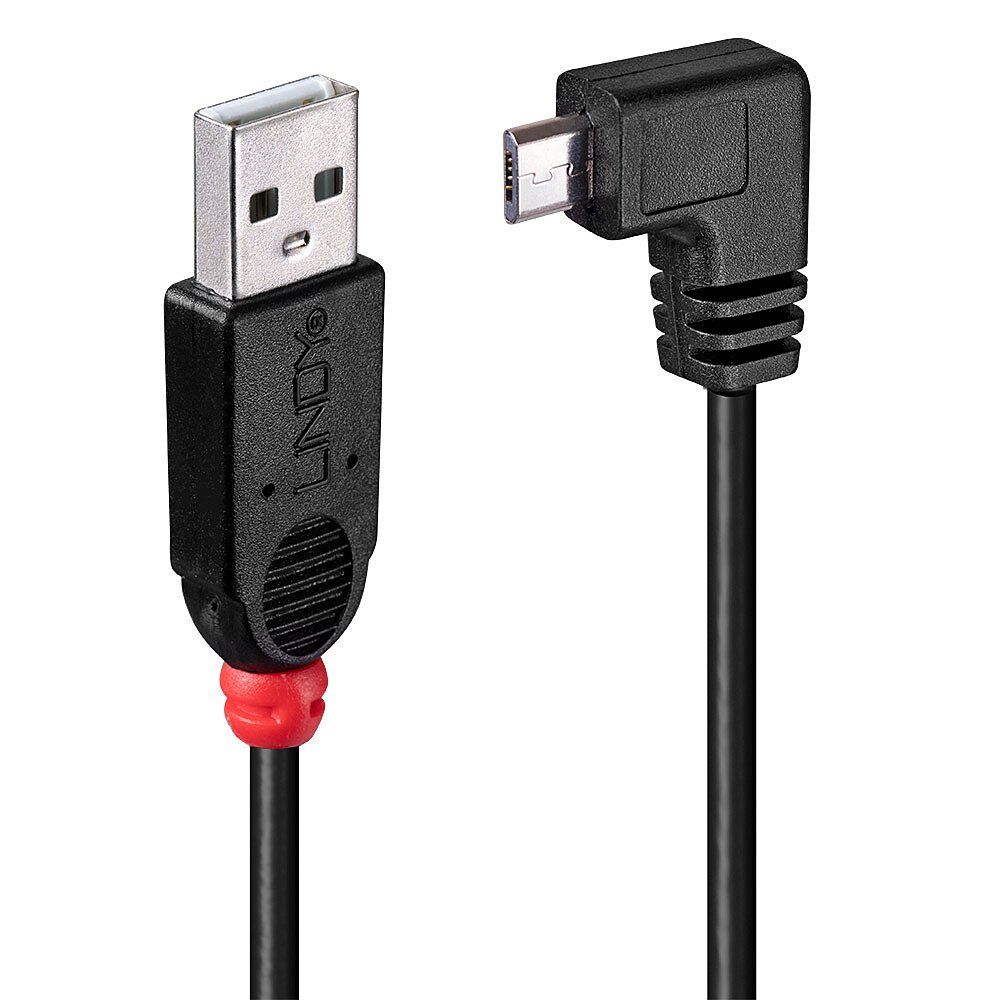 Lindy 2m USB 2.0 Cable - Type A to Micro-B Cable, 90 Degree Right Angle - Image 1