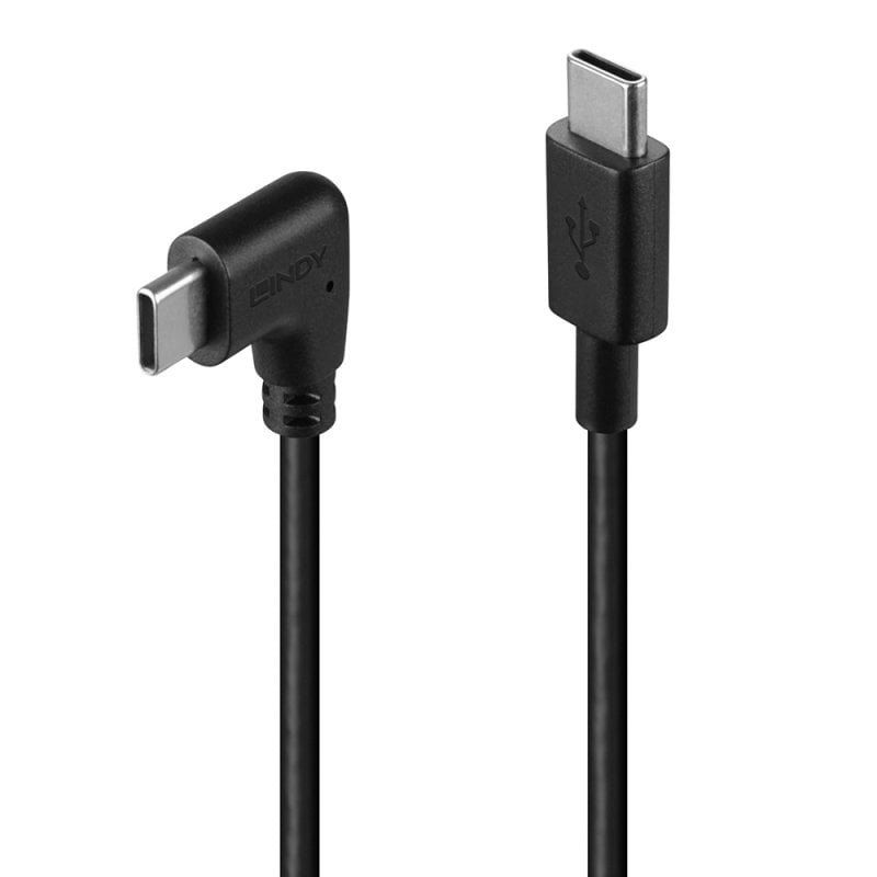 Lindy 1m USB 2.0 Straight USB-C to Right-Angled USB-C Cable - Image 1