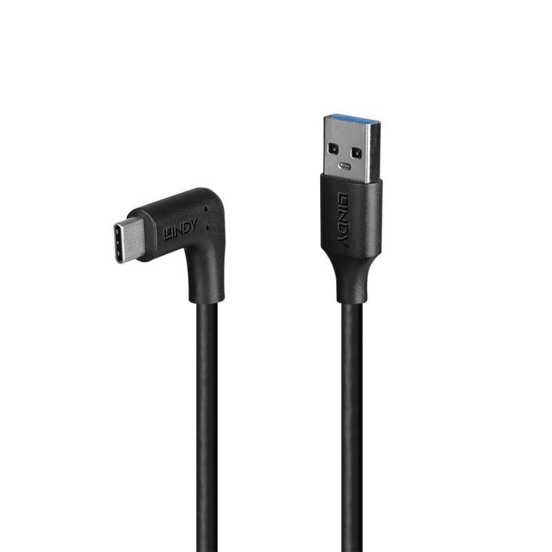 Lindy 0.5m USB 3.2 Type A to C Cable, 90° Right Angle, 10Gbps - Image 1