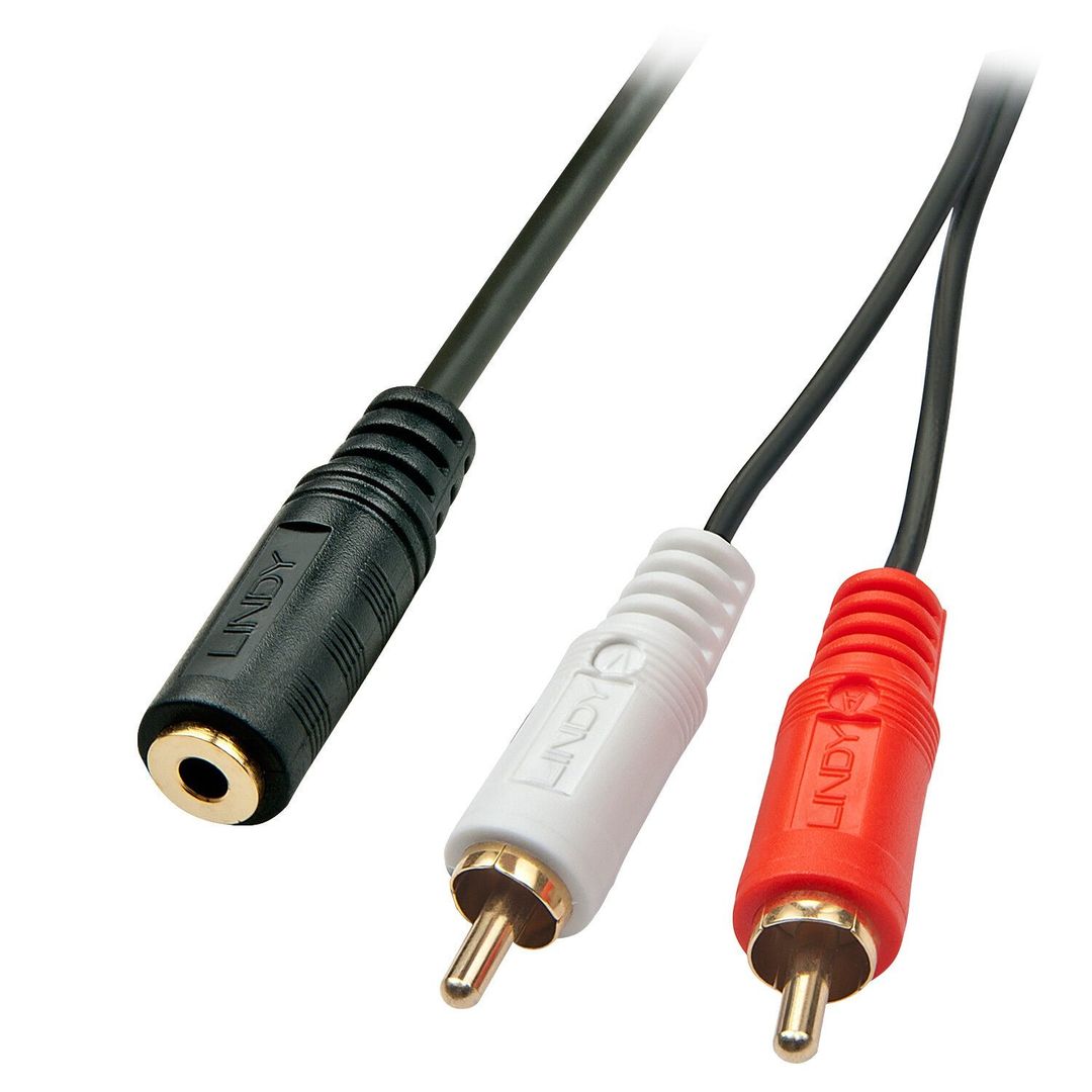 Lindy 0.25m AV Adapter Cable - 3.5mm Female to 2 x RCA Male - Image 1
