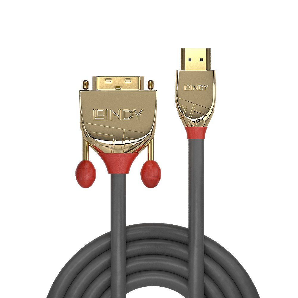 Lindy 5m HDMI to DVI-D Cable, Gold Line - Image 1