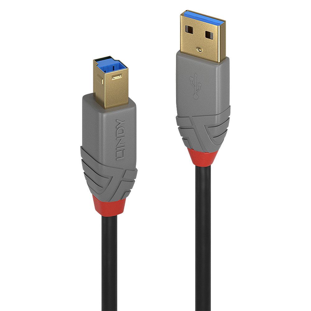 Lindy 3m USB 3.2 Type A to B Cable, 5Gbps, Anthra Line - Image 1