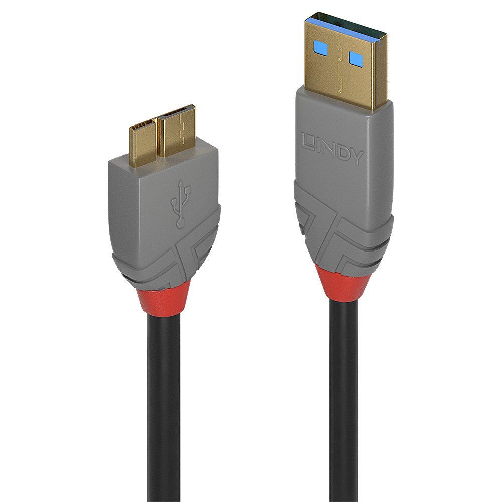 Lindy 3m USB 3.2 Type A to Micro-B Cable, 5Gbps, Anthra Line - Image 1