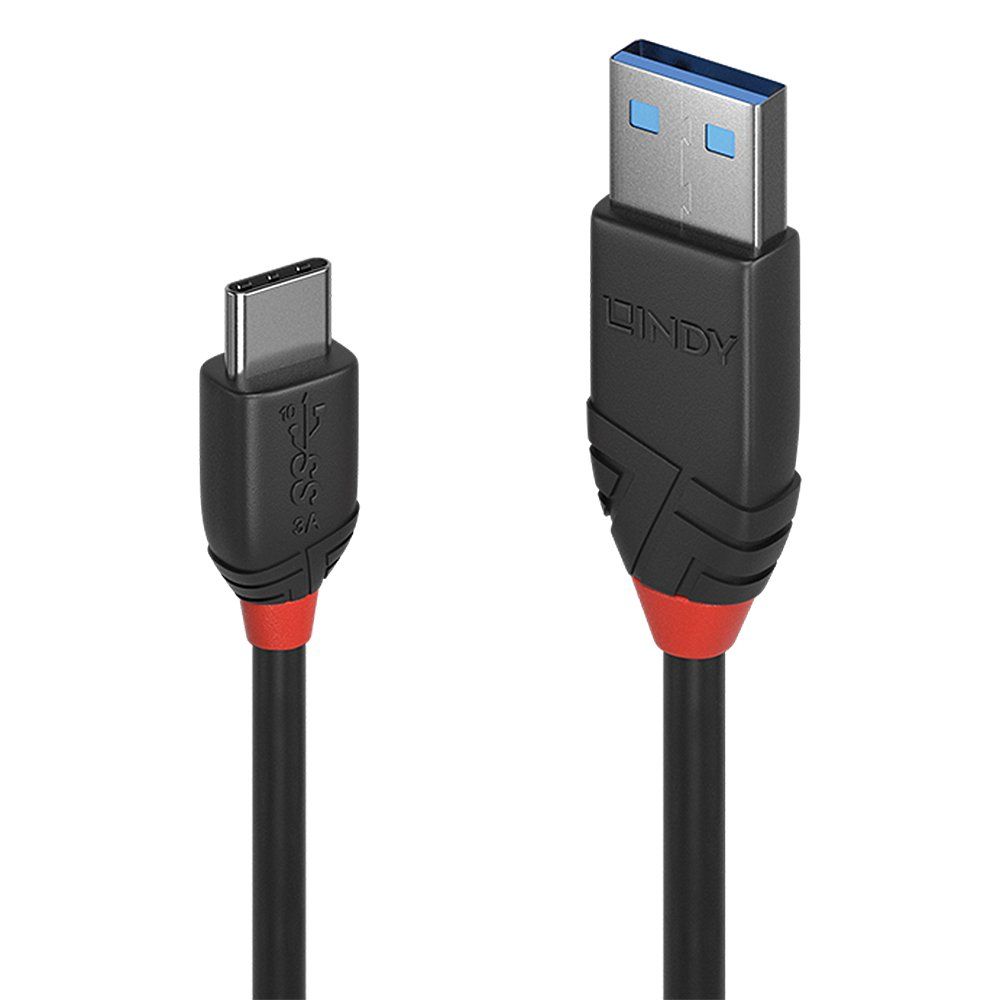 Lindy 0.5m USB 3.2 Type A to C Cable, 10Gbps, Black Line - Image 1