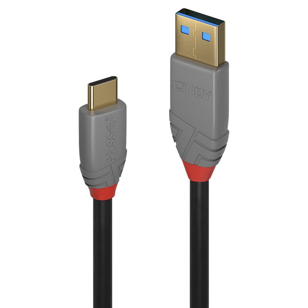 Lindy 3m USB 3.2 Type A to C Cable, 5A PD, Anthra Line - Image 1
