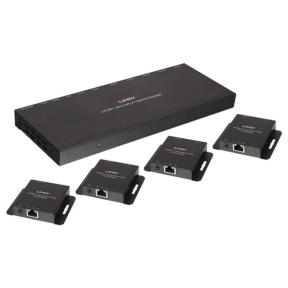Lindy 70m Cat.6 4 Port HDMI 4K30 and IR Splitter Extender with Loop Out - Image 1