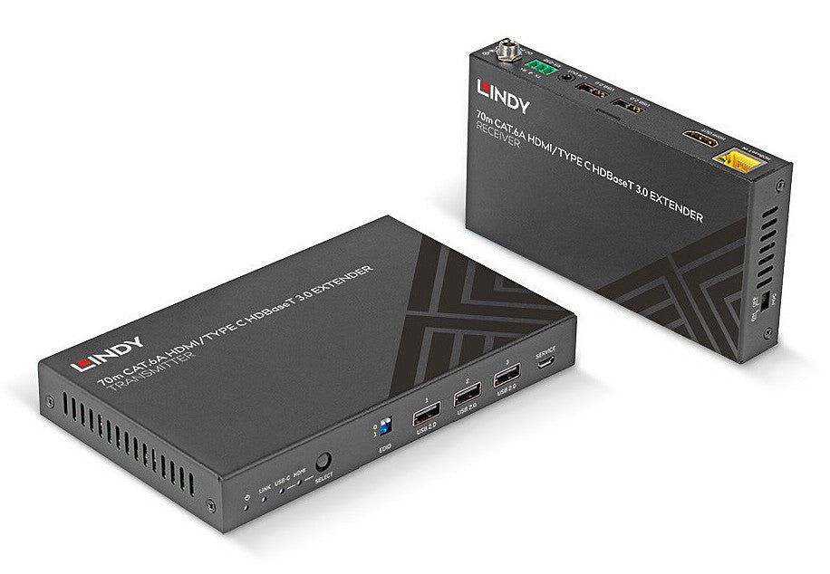 Lindy 70m Cat.6A HDMI 4K60 & Type C HDBaseT 3.0 KVM Extender - Image 1